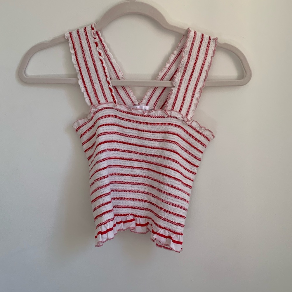 Ruched Red and White Striped Crop Top